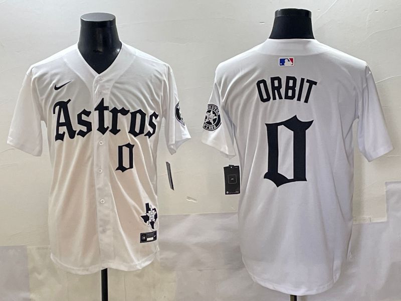 Men 2025 Houston Astros 0 Orbit White Five generations Joint Name Nike MLB Jersey style 3